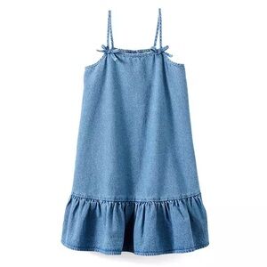 Cotton On Kids Denim Tiered Dress Blue Sleeveless Bow Strap Size 8 Girl
